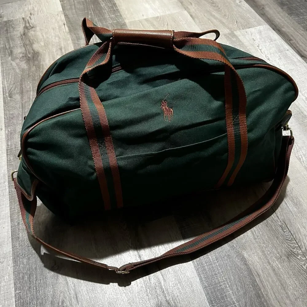 VTG Polo Ralph Lauren Duffle Bag Mens Green Canvas Large Weekender Travel 90s